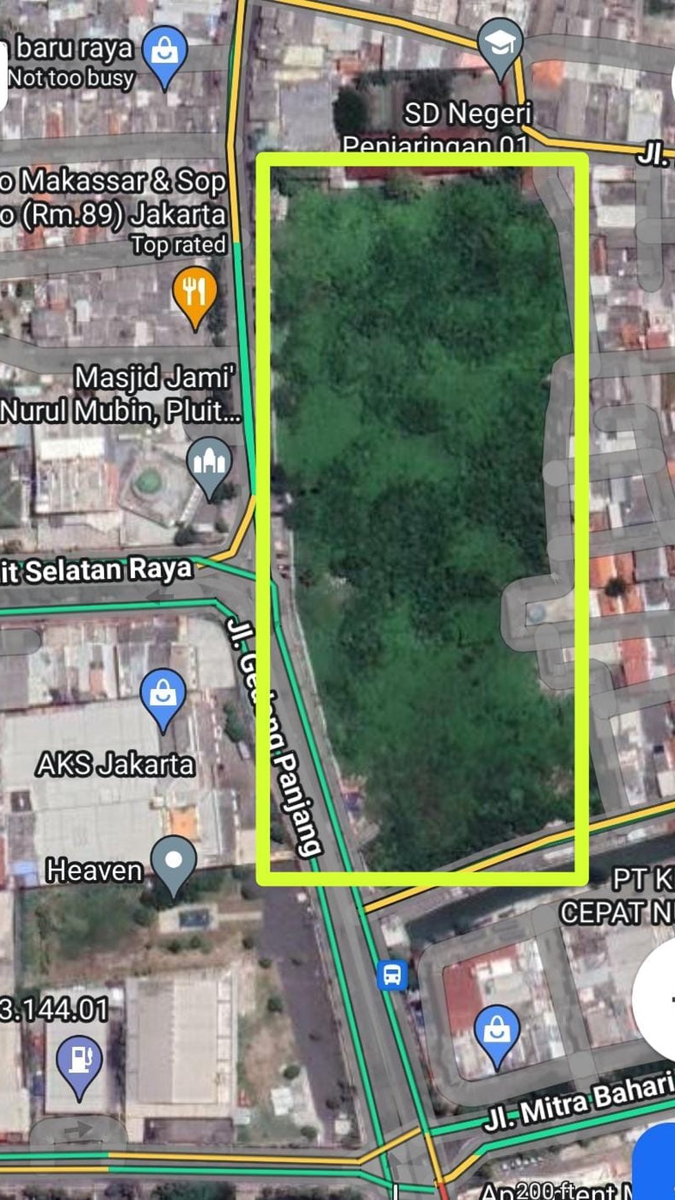 Tanah Kavling 2Ha di Pluit 21 juta/m2 Lokasi Strategis dekat Pintu Toll