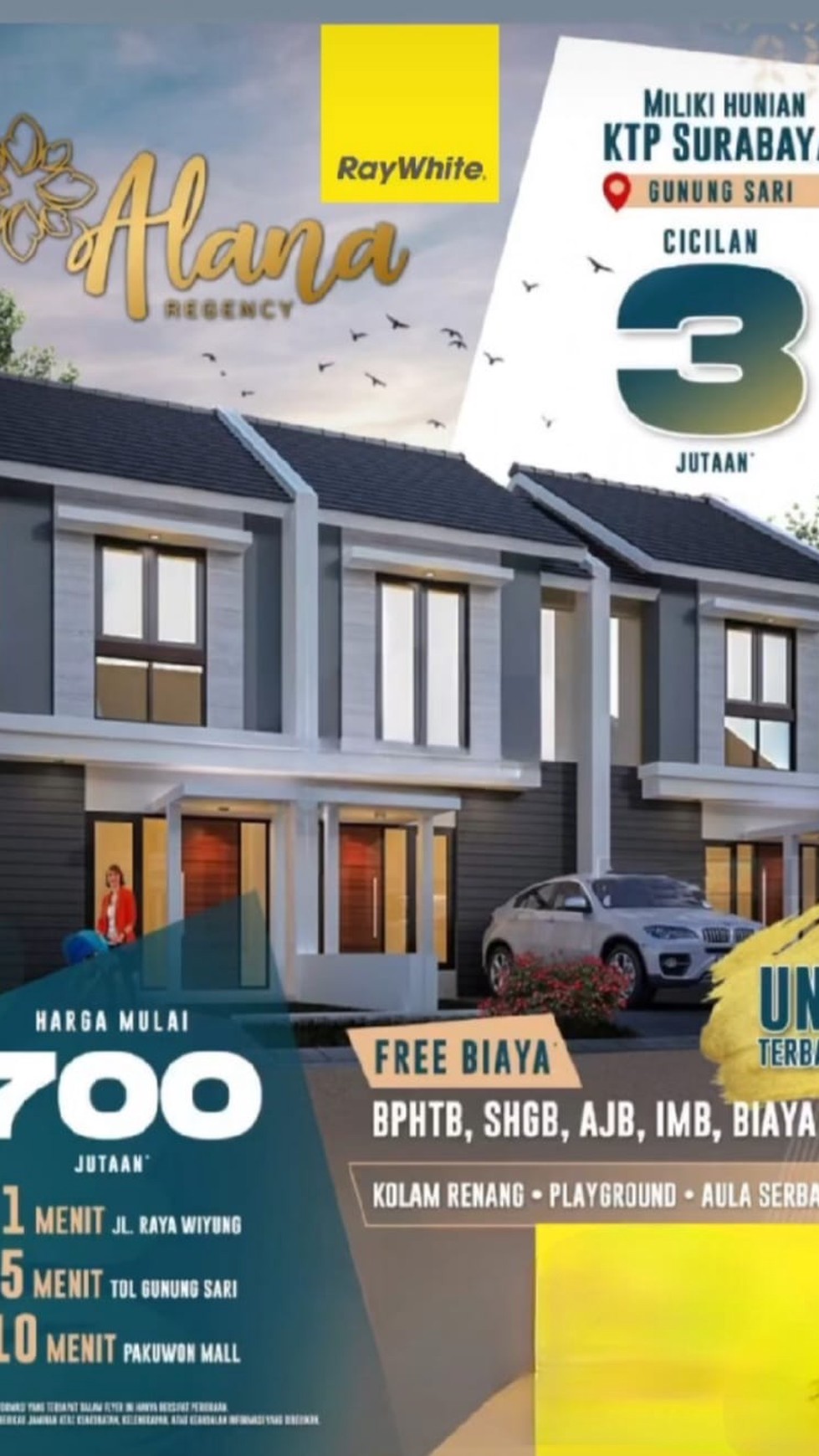 Rp.700 jt-an Rumah Alana Regency Gunung Sari Surabaya Barat - 1 Menit ke Wiyung , 10 menit ke PTC, Pakuwon Mall