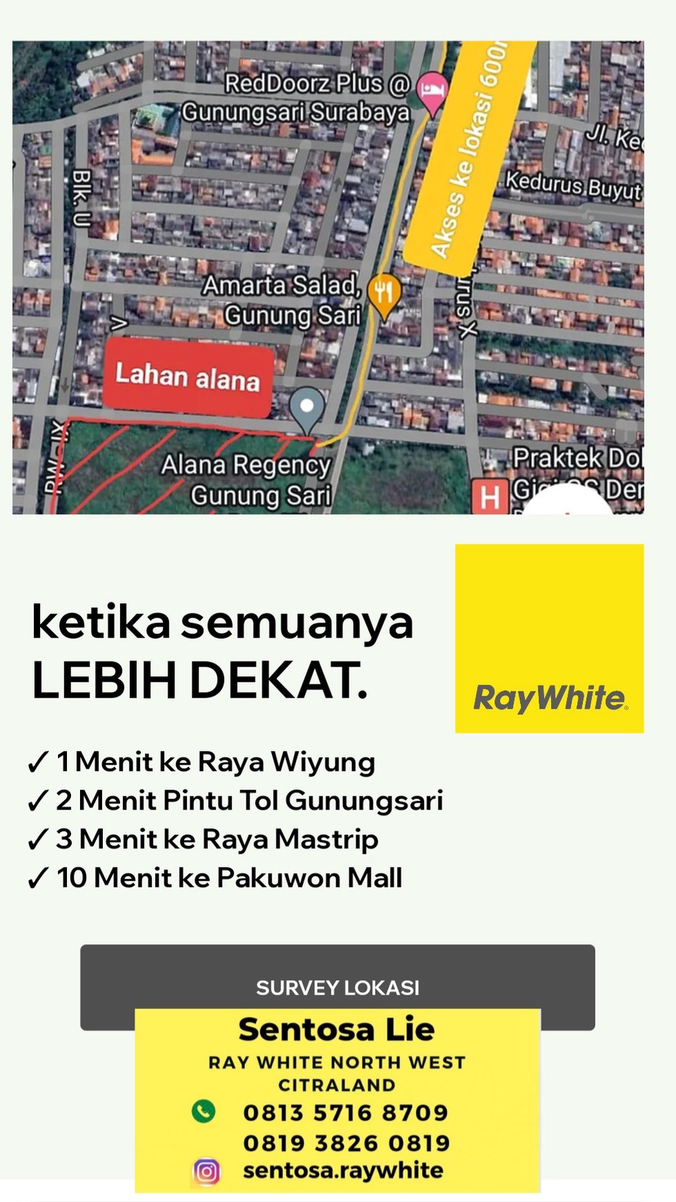 Rp.700 jt-an Rumah Alana Regency Gunung Sari Surabaya Barat - 1 Menit ke Wiyung , 10 menit ke PTC, Pakuwon Mall