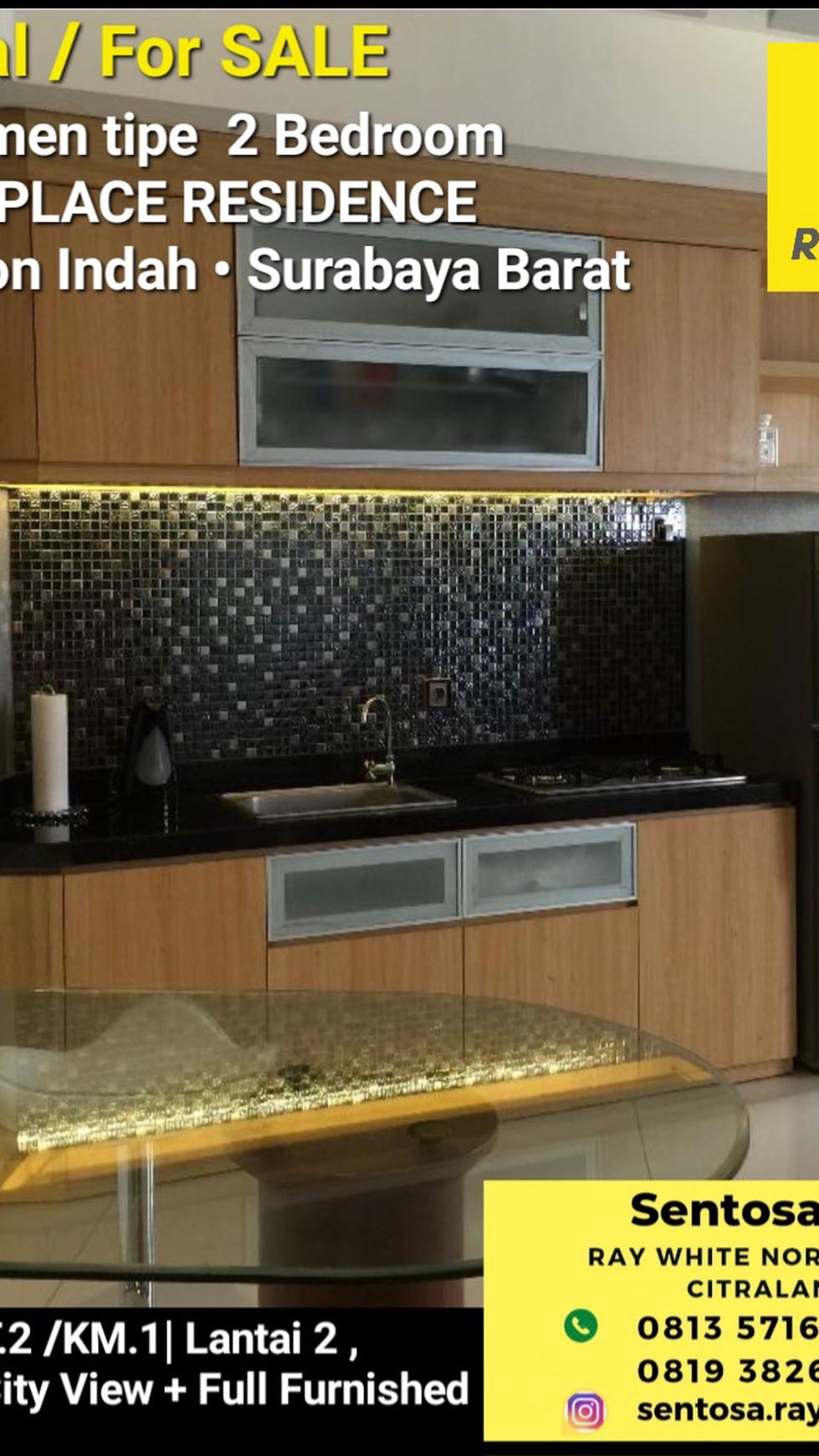 MURAH Apartemen Waterplace Residence Tipe 2 Bedroom , Tower E Lantai 2 FULL FURNISHED