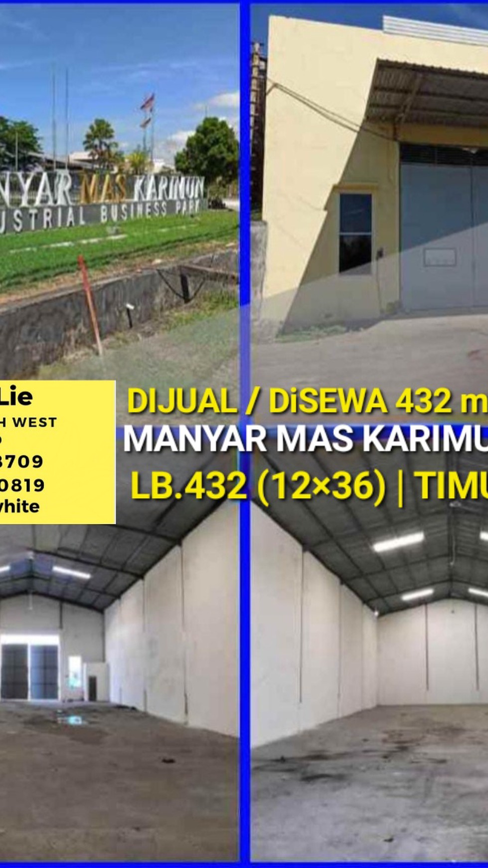 Disewakan 432 m2 Gudang Manyar Mas Karimun Gresik - Area Industri - Dekat Pelabuhan Internasional JIIPE Gresik 