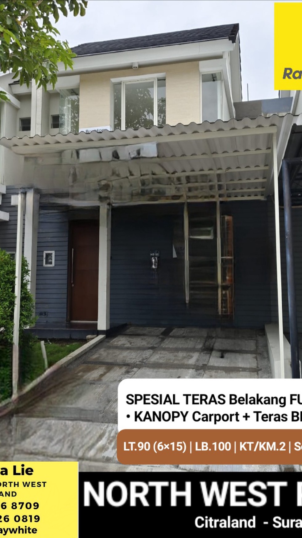 MURAH LUAS 6Ã-15 Rumah North West Park Citraland Surabaya Barat SPESIAL Teras Belakang FULL Keramik Cantik 