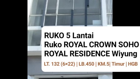 Dijual.Ruko Royal Crown Soho Royal.Residence Wiyung Surabaya Barat STRATEGIS parkiran Mobil LUAS