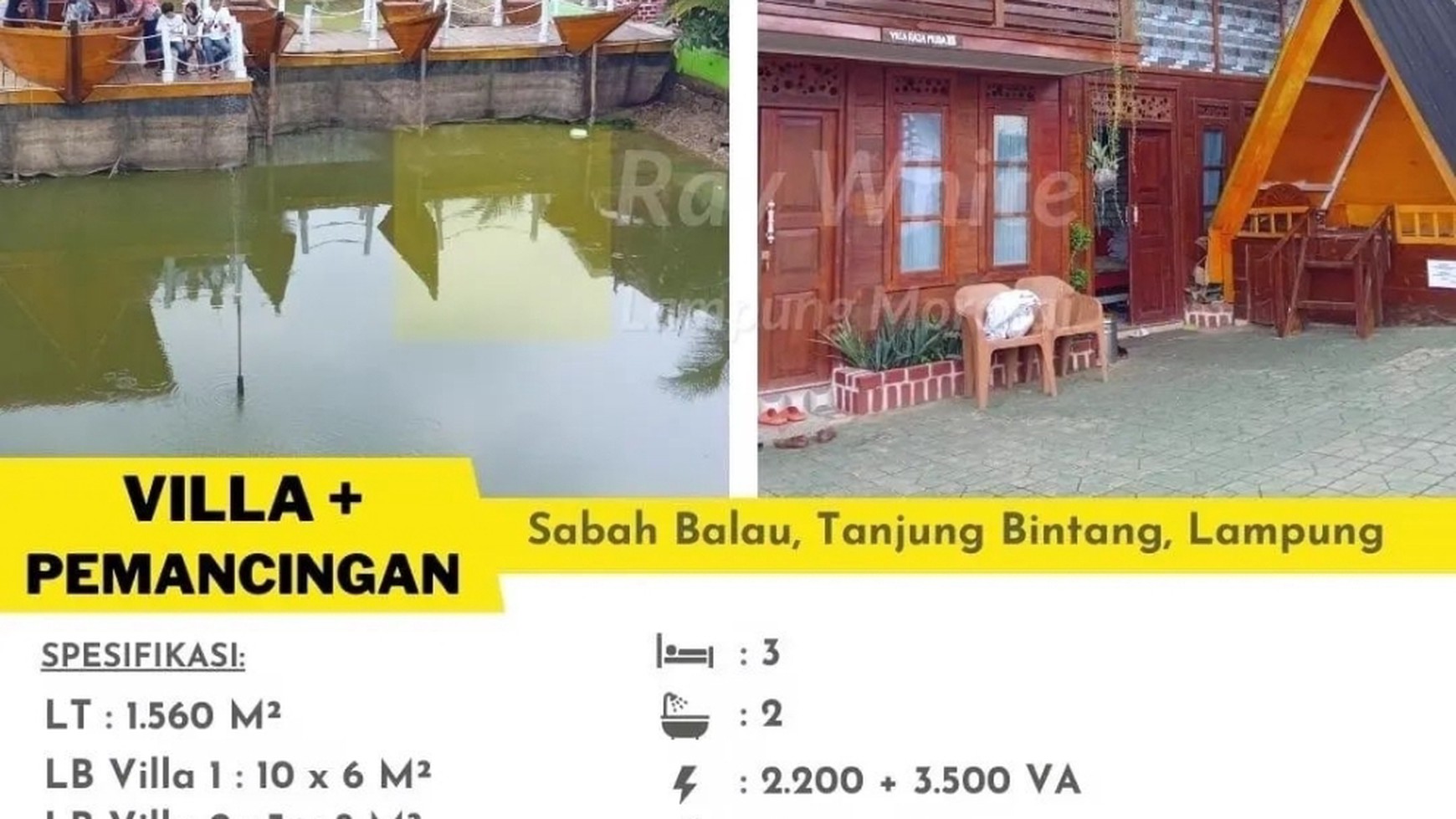 Dijual Villa Bonus Pemancingan di Sukarame