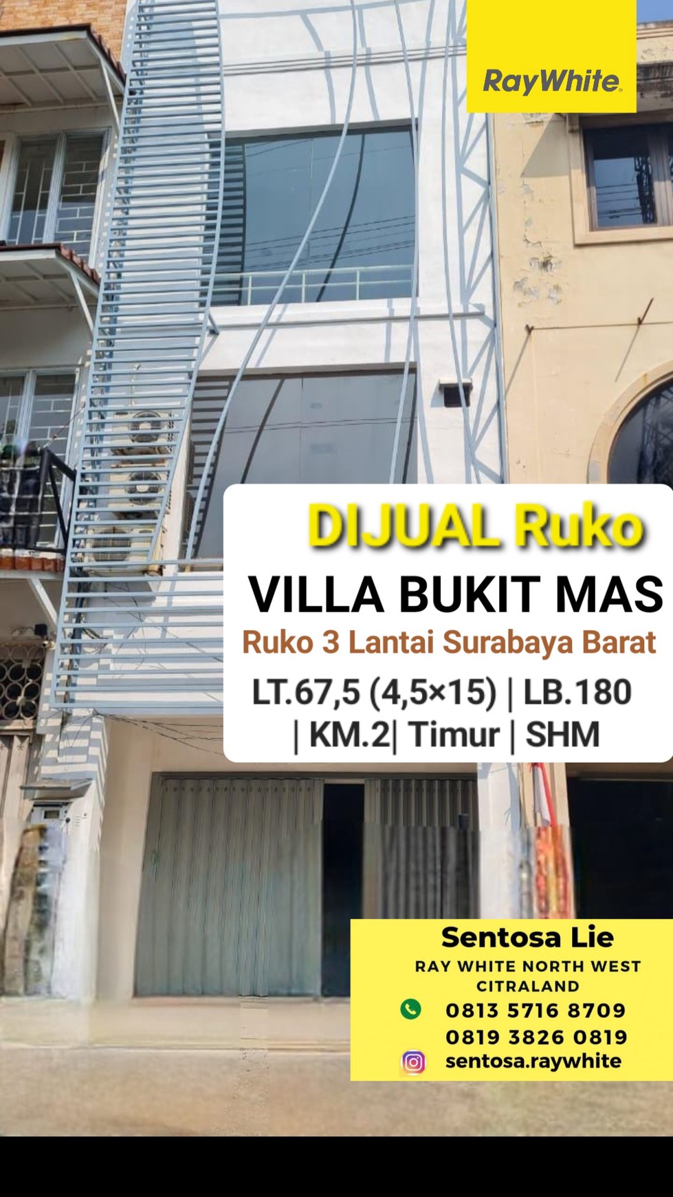 Dijual Ruko Villa Bukit Mas Surabaya Barat - Parkiran LUAS - Nol Jalan Komersial area dekat Mayjen Sungkono, Akses TOL Satelit