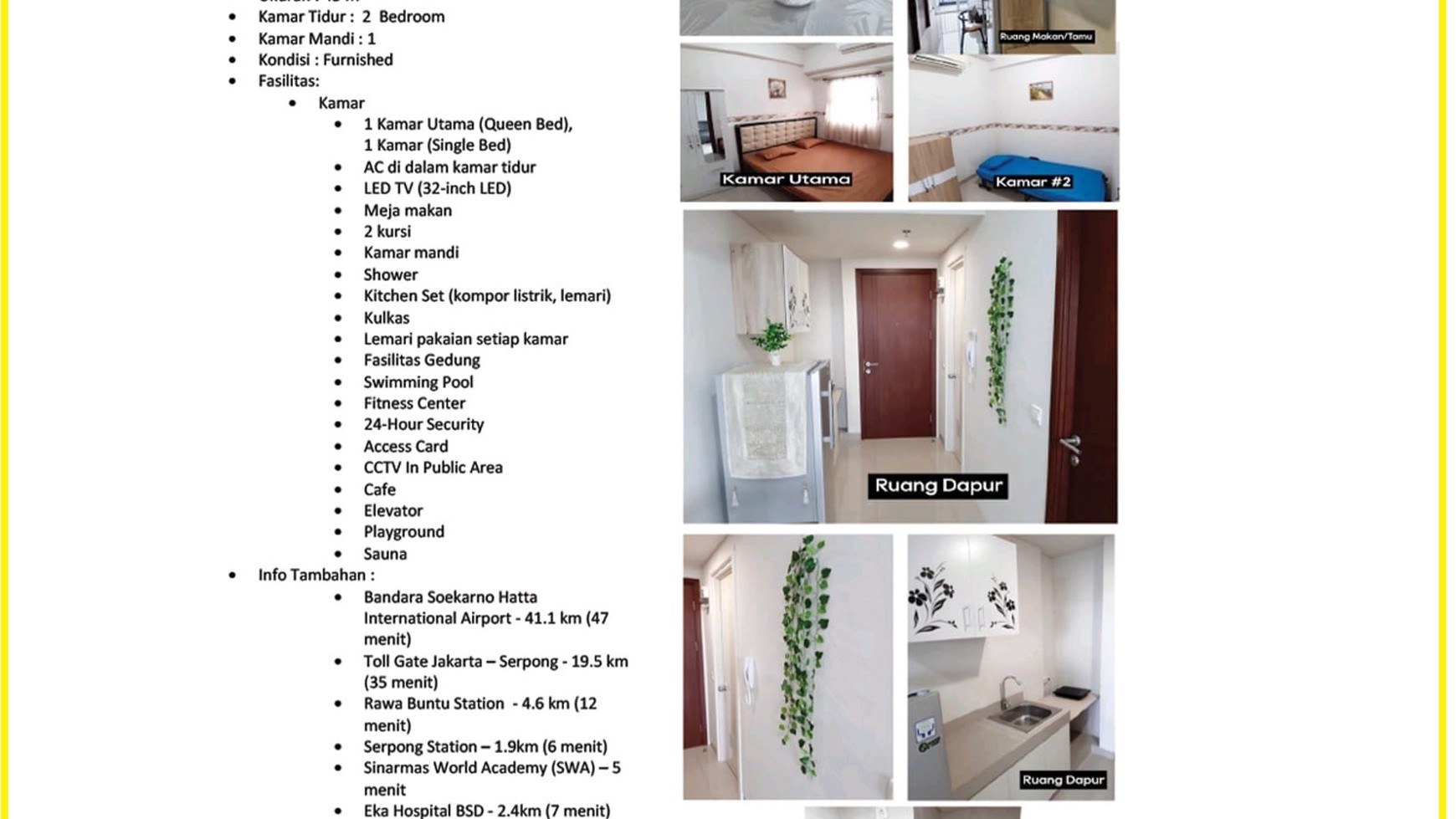 Apartemen Full Furnished di Parkland Avenue Tower A lt 9 BSD