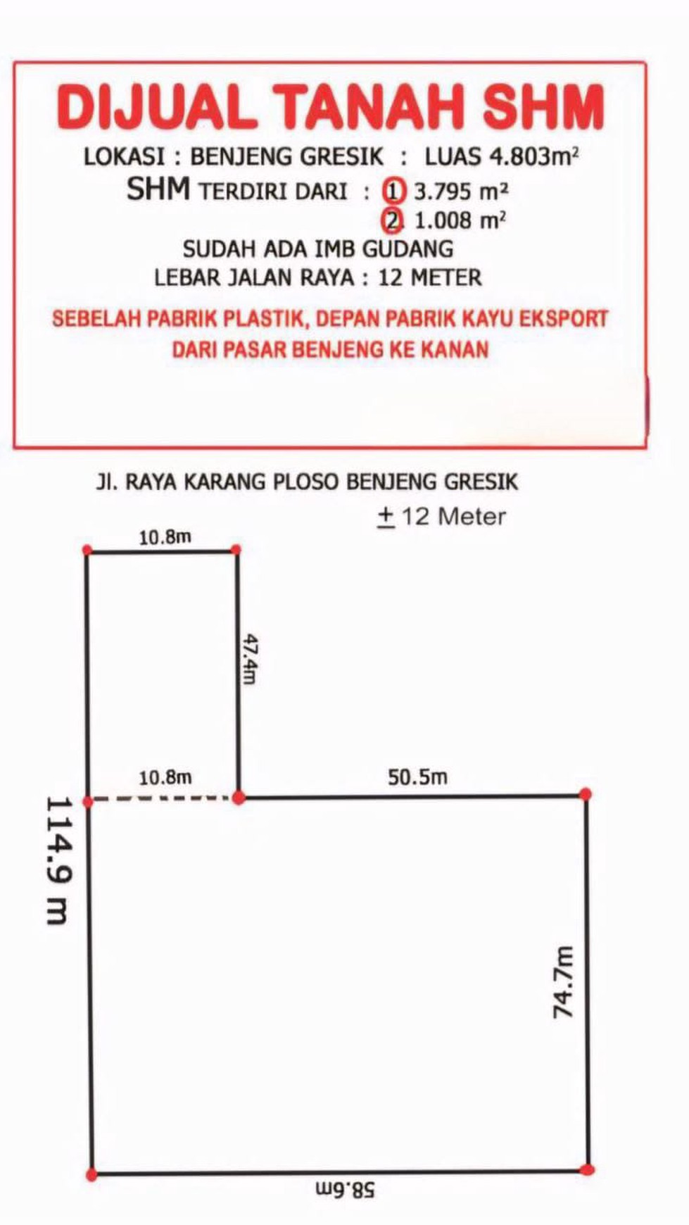 Tanah Industri di Jalan Raya Karang Ploso, Benjeng Lokasi Strategis