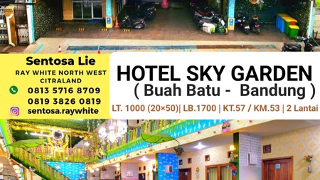 Dijual Hotel Sky Garden - Buah Batu - Bandung  JAWA BARAT - 57 K.Tidur  plus FULL FURNISHED