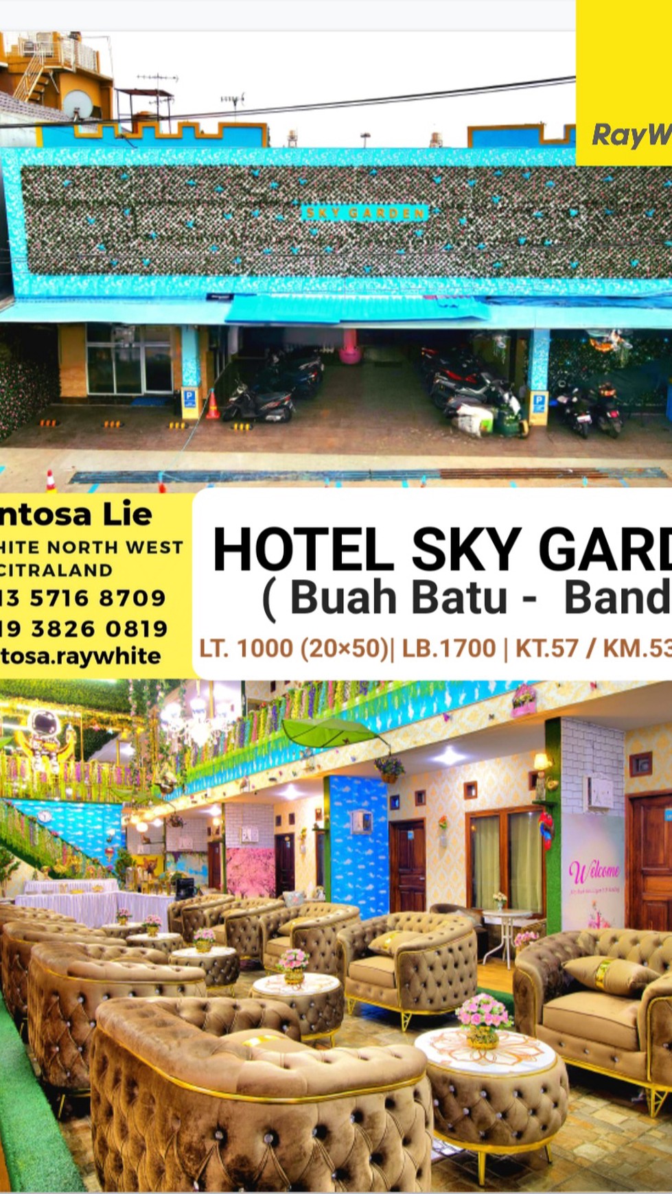 Dijual Hotel Sky Garden - Buah Batu - Bandung  JAWA BARAT - 57 K.Tidur  plus FULL FURNISHED