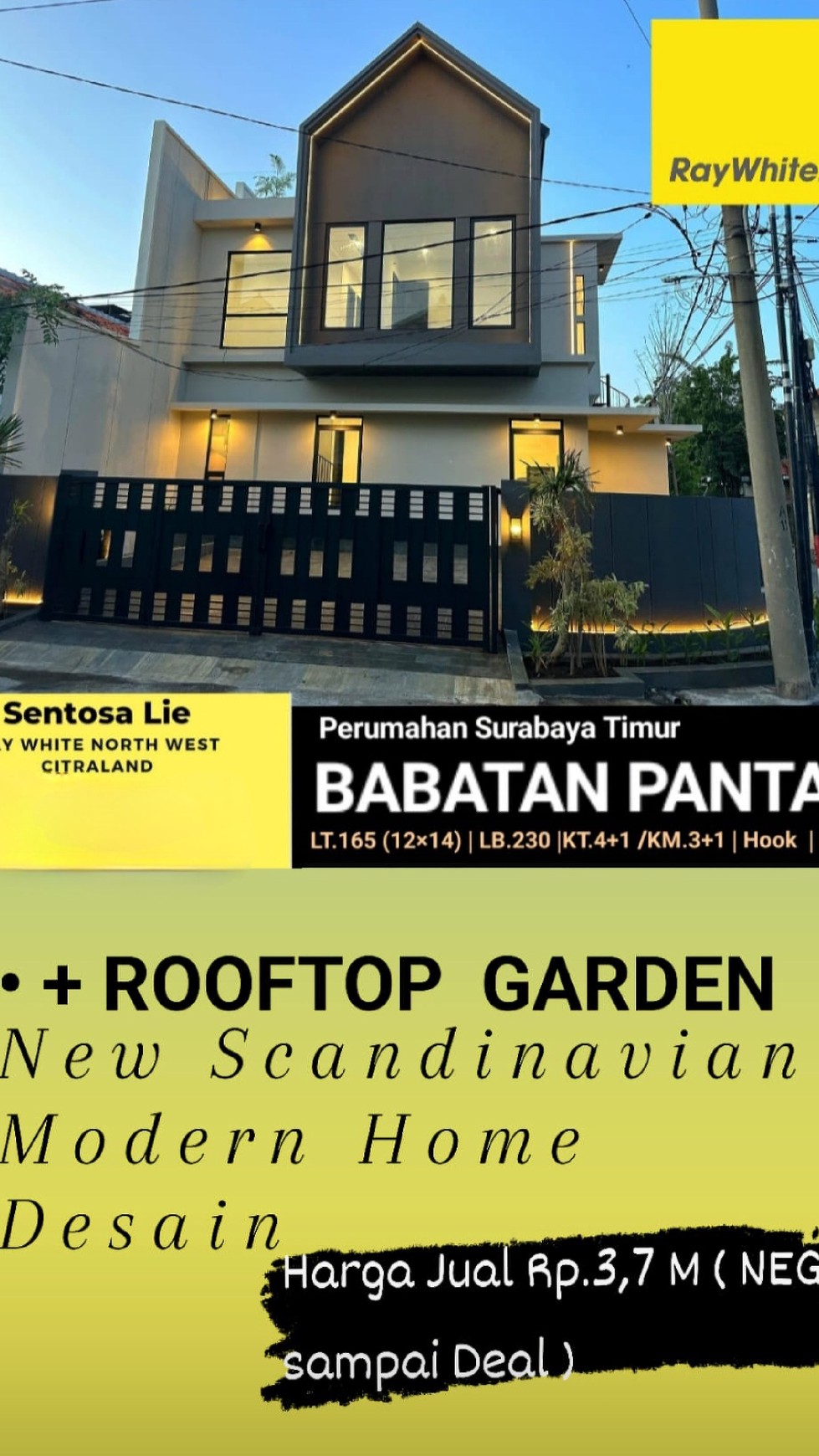 Dijual Rumah Babatan Pantai Surabaya Timur - Baru Scandinavian NEW Rooftop Garden dekat Raya Kenjeran, Pakuwon City 