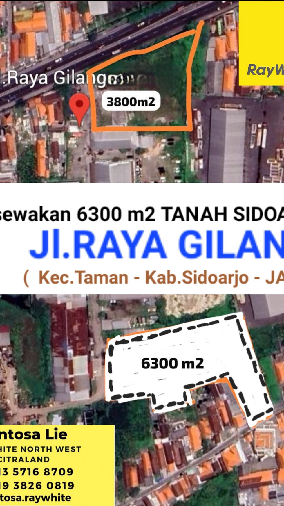 Disewakan 6300 m2 Tanah Kavling Nol Jalan Raya Gilang - Kec. Taman - Sidoarjo - JATIM -STRATEGIS Nol Jalan Raya Cocok Buat Parkiran Mobil, Truk, Bus dll