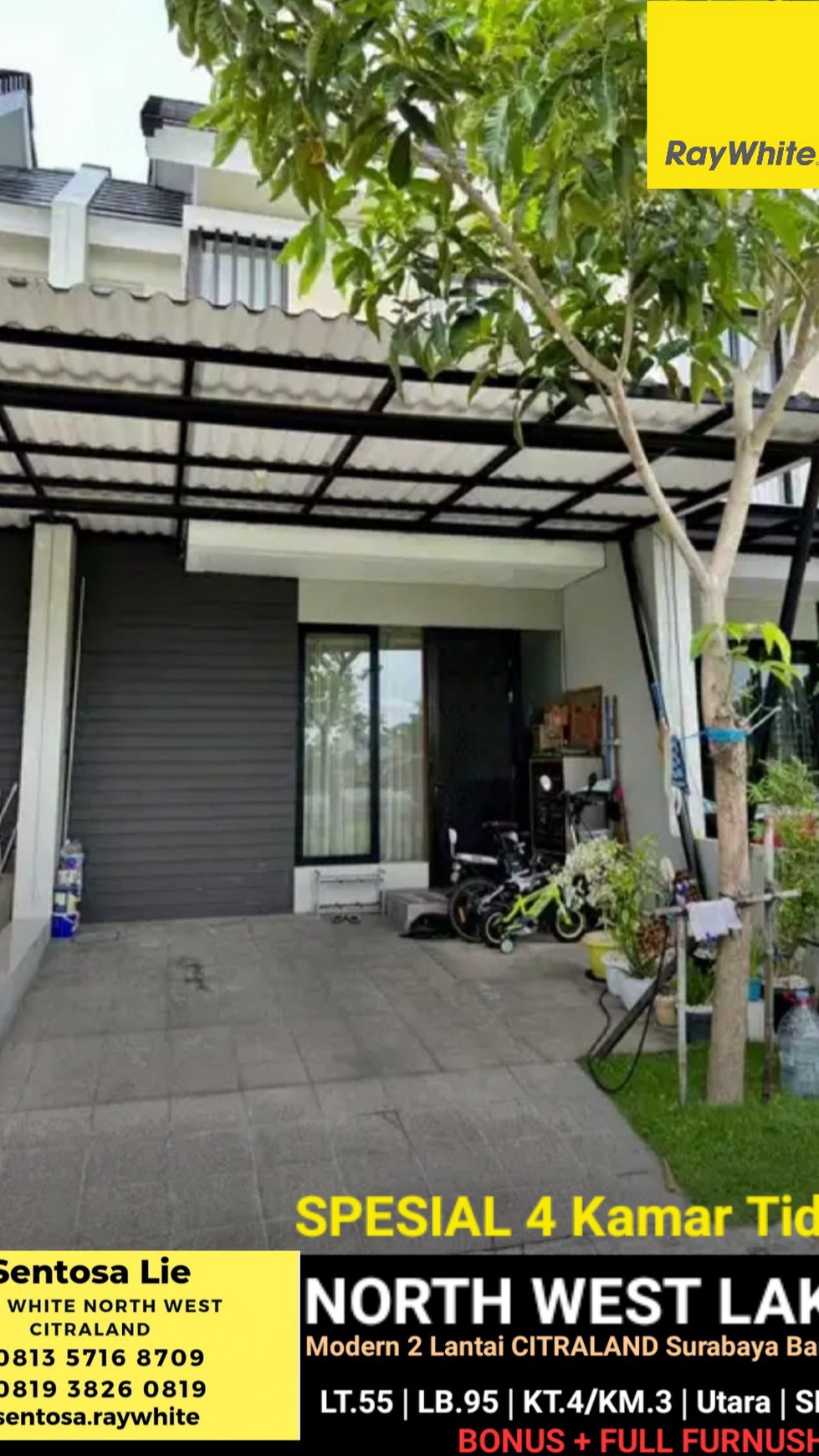 MURAH 4 Kamar Tidur Dijual Rumah North West Lake Citraland Bonus FULL FURNISHED - Minimalis Modern 2 Lantai dekat Sekolah Citra Berkat, Bukit Palma Citraland