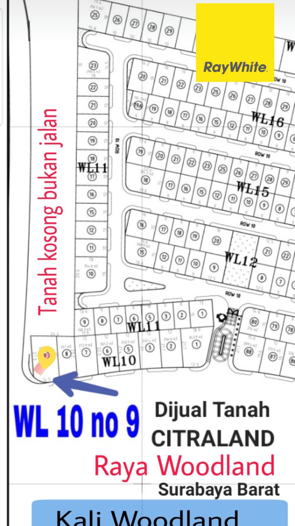 Dijual Tanah Raya Woodland Citraland Surabaya Barat - Nol Jalan RAYA KEMBAR cocok buat Segala Usaha  - MURAH Rp.15 jt/m2 Nego