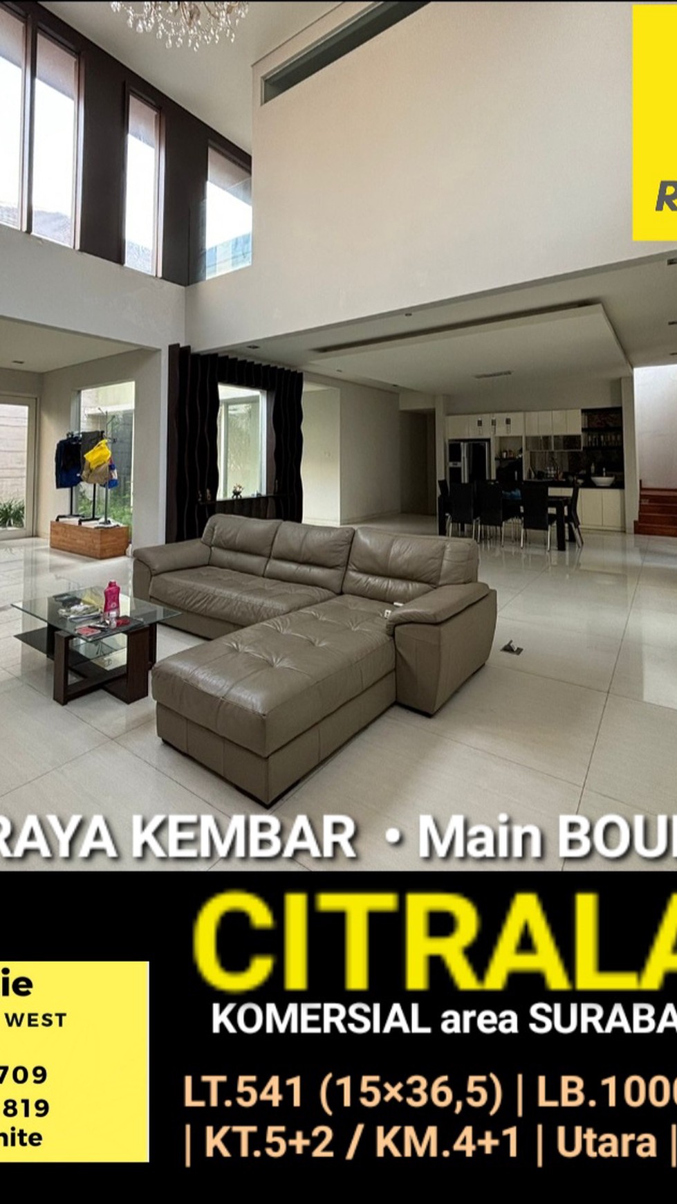 Dijual Rumah Raya Citraland Utama Surabaya Barat- Luas 541 am2 - Mewah Modern RAYA KEMBAR Utama Komersial Area Cocok buat Segala Usaha / Rumah Tinggal Mewah