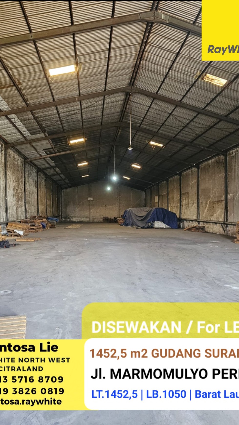 Disewakan 1452 m2 Gudang Surabaya di Margomulyo Permai - kel.Greges - kec.Asemrowo STRATEGIS Plus ada Ruang Kantor