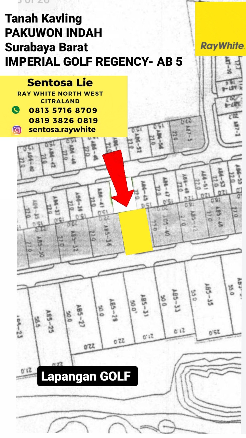 Dijual Tanah Kavling Pakuwon Indah Imperial Golf Regency AB 5 - Hunian Mewah Golf area Surabaya Barat 