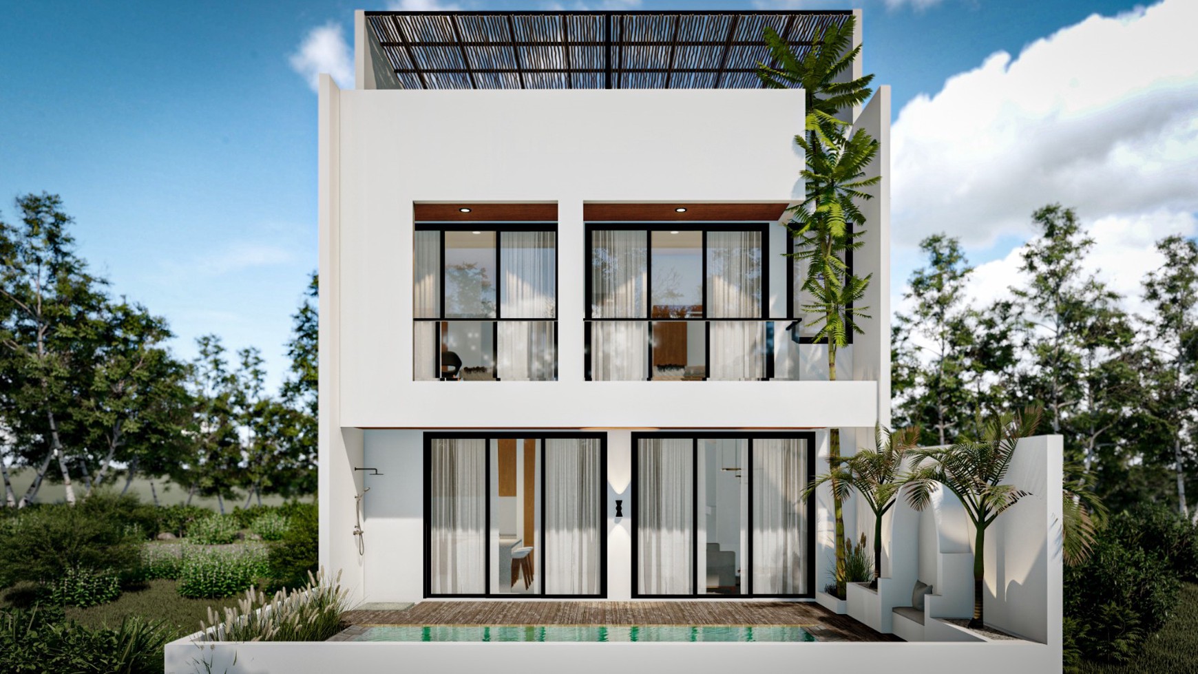 For Sale Leasehold - Brand new  3 bedrooms villa in Canggu with rooftop and rice field view