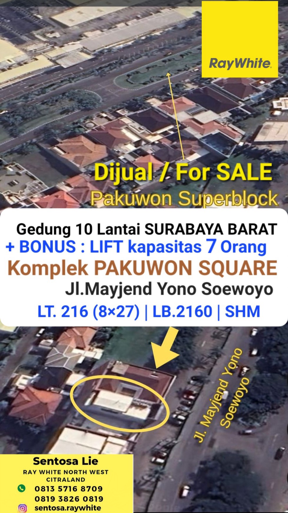 Dijual Gedung 10 Lantai di  Ruko Pakuwon Square + BONUS Lift - Parkir LUAS  di Depan Loop Graha Family - Samping Pakuwon Mall, PTC, Supermall