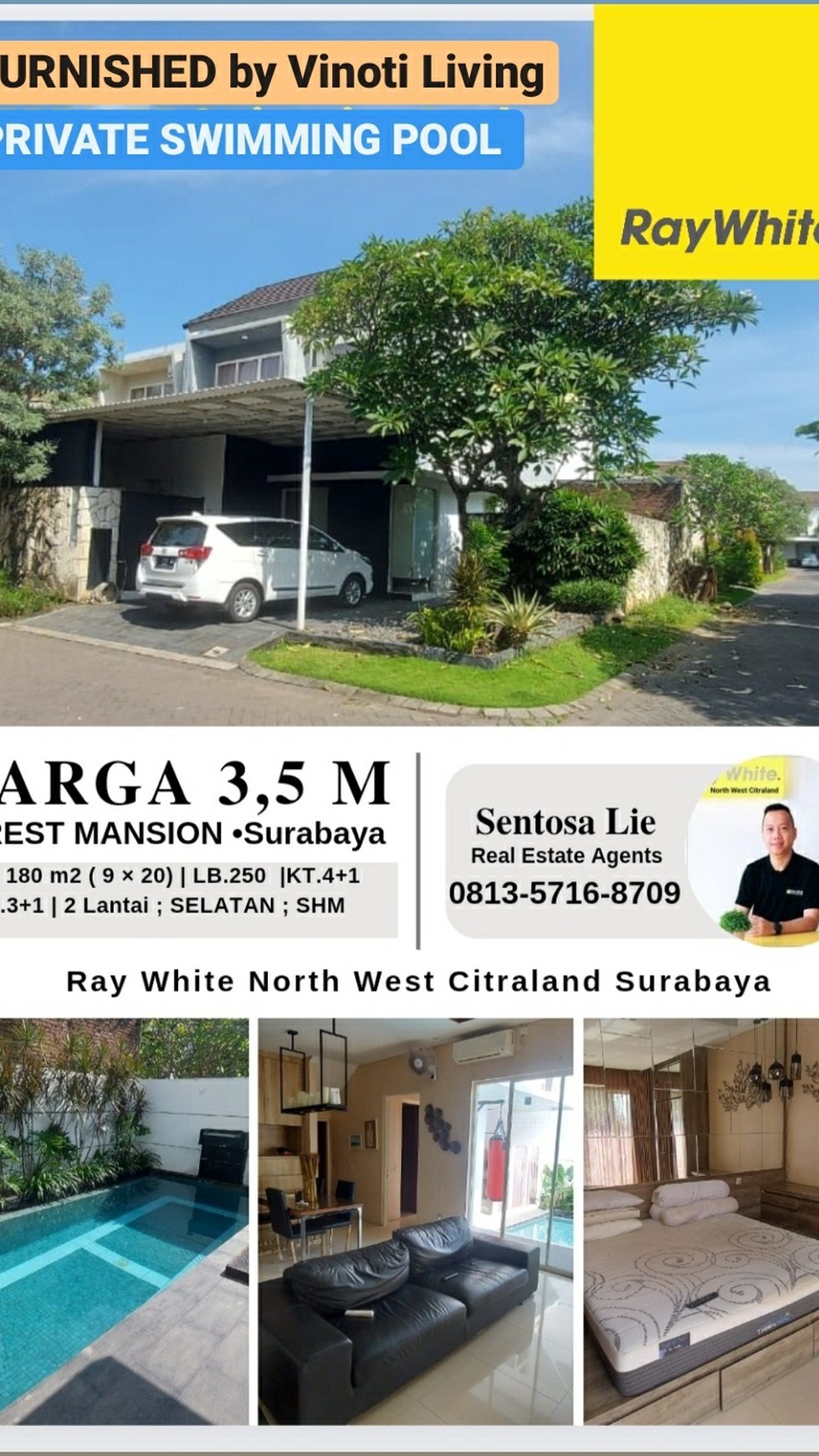 Dijual Rumah + Kolam Renang area Citraland Surabaya - Pakuwon Indah - Graha Family  - Perumahan Forest Mansion- Surabaya Barat- Furnished by VINOTI Living dan Melandas - STRATEGIS dekat Pakuwon Mall