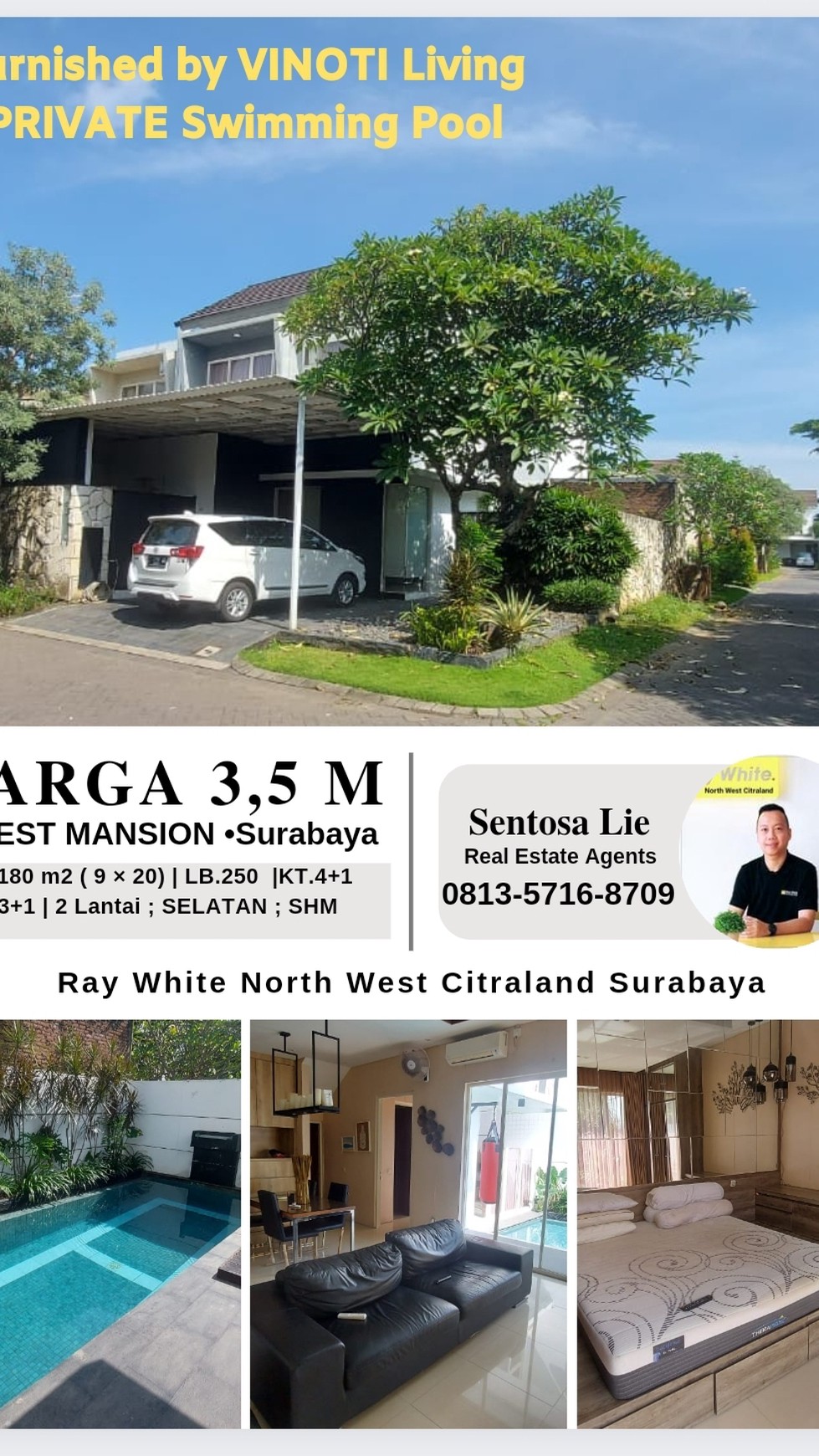 Jual / Sewa Rumah Ada Kolam Renang area Citraland Surabaya Barat STRATEGIS dekat Wisata Bukit Mas , Royal Residence, Pakuwon Indah, Graha Family,The Greenlake Citraland