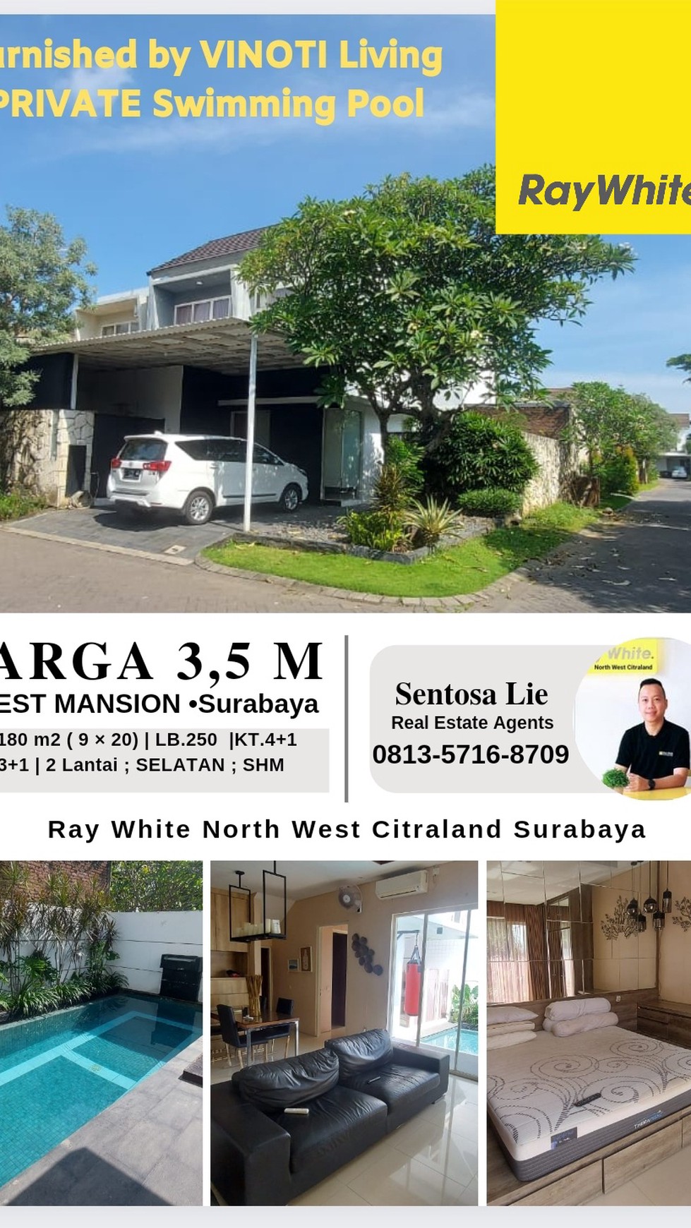 Disewakan Rumah PRIVATE Pool area Citraland - Royal Residence - Wisata Bukit Mas - Prambanan Residence -  Forest Mansion Full Furnished by Vinotti Living, Melandas Dekat Pakuwon Mall Surabaya Barat