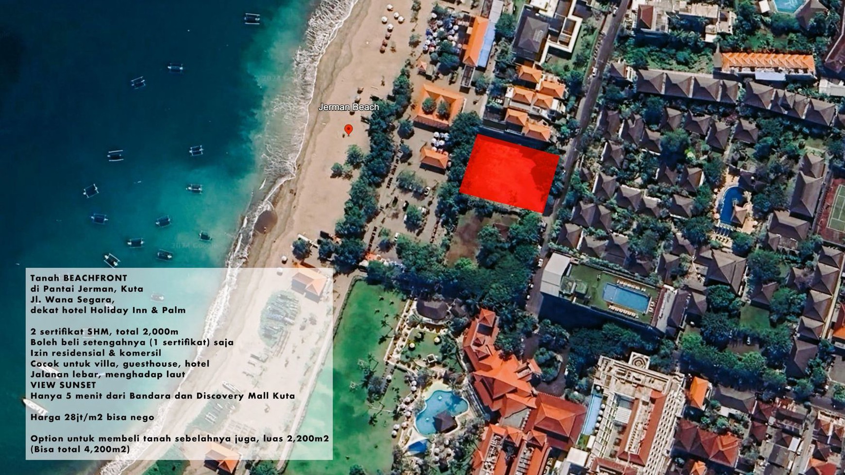 For Sale Prime Beachfront at Pantai Jerman, Kuta Steps from Ngurah Rai Airport