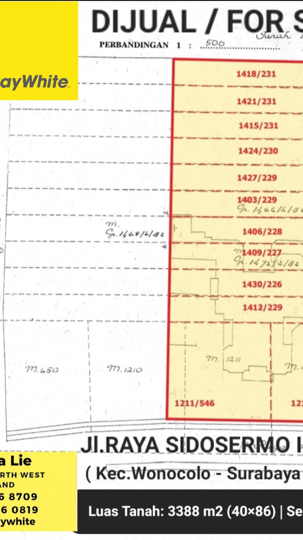 Dijual 3388 m2 Tanah Surabaya di Jalan Raya Sidosermo Indah - Cocok buat Usaha - Dekat Raya Prapen, Jemursari, Raya Margorejo