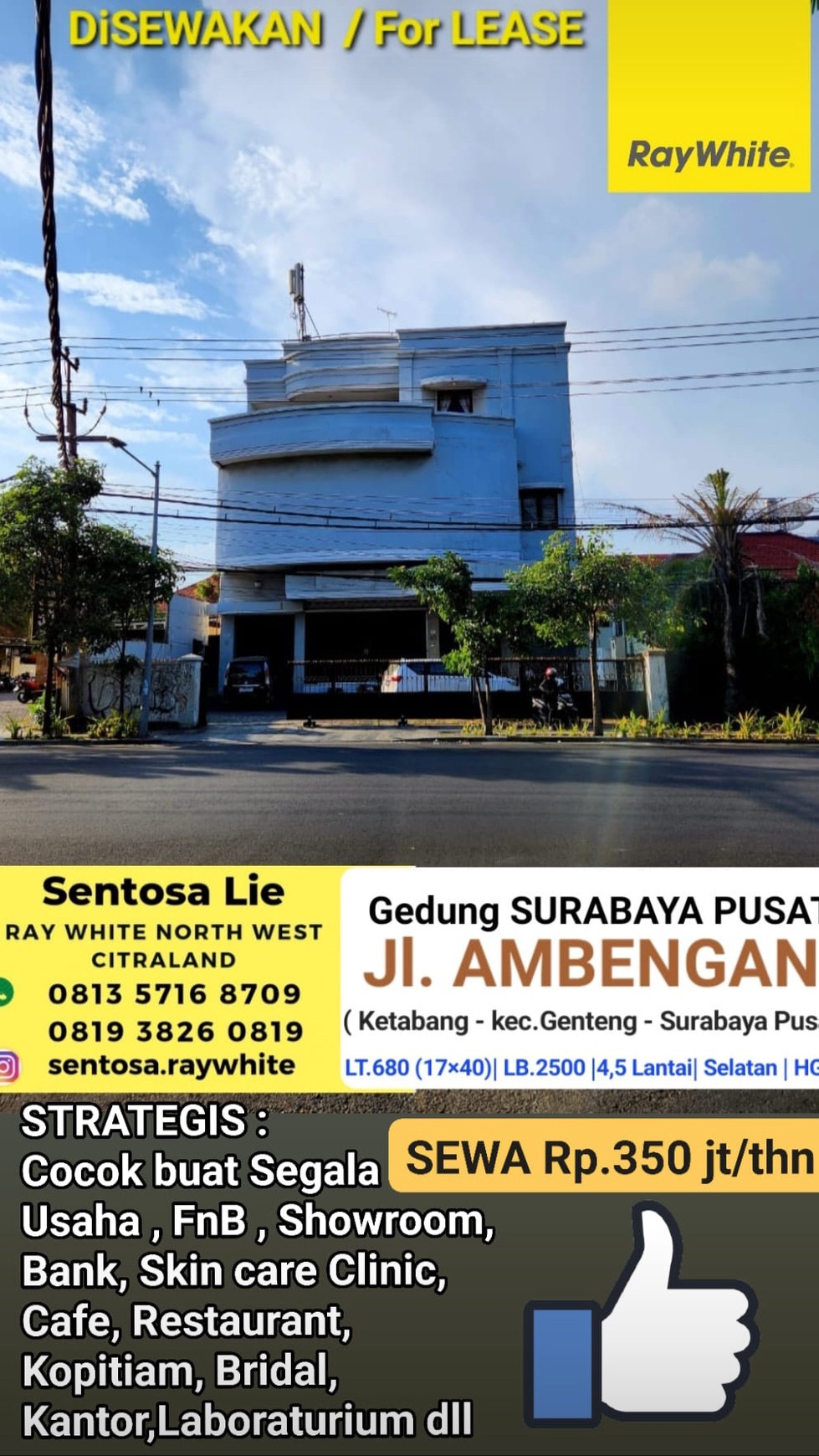 Disewakan Gedung Surabaya Pusat di Jalan Ambengan  - Ketabang - Genteng - NOL jalan RAYA - Parkiran LUAS - Komersial Area Cocok buat Segala Usaha 