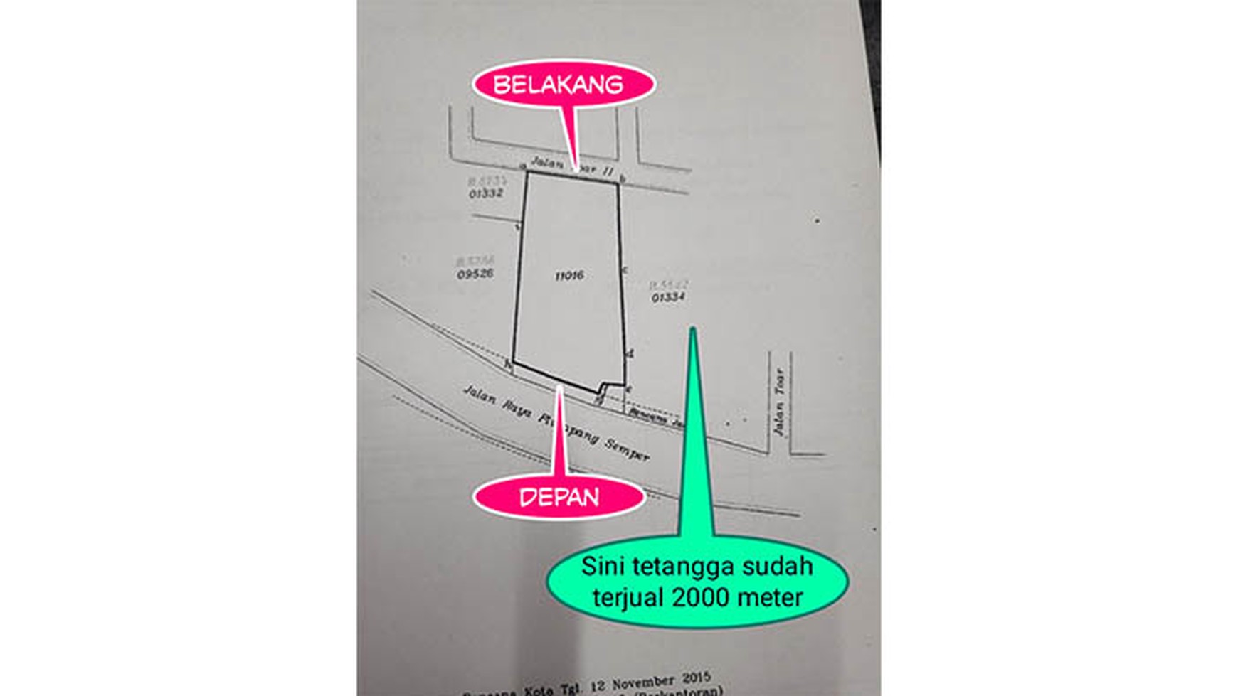 Tanah Plumpang Semper, Luas 1.685m2