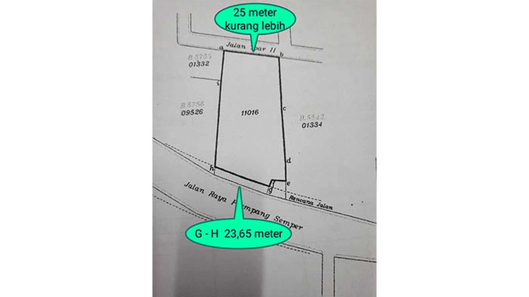 Tanah Plumpang Semper, Luas 1.685m2