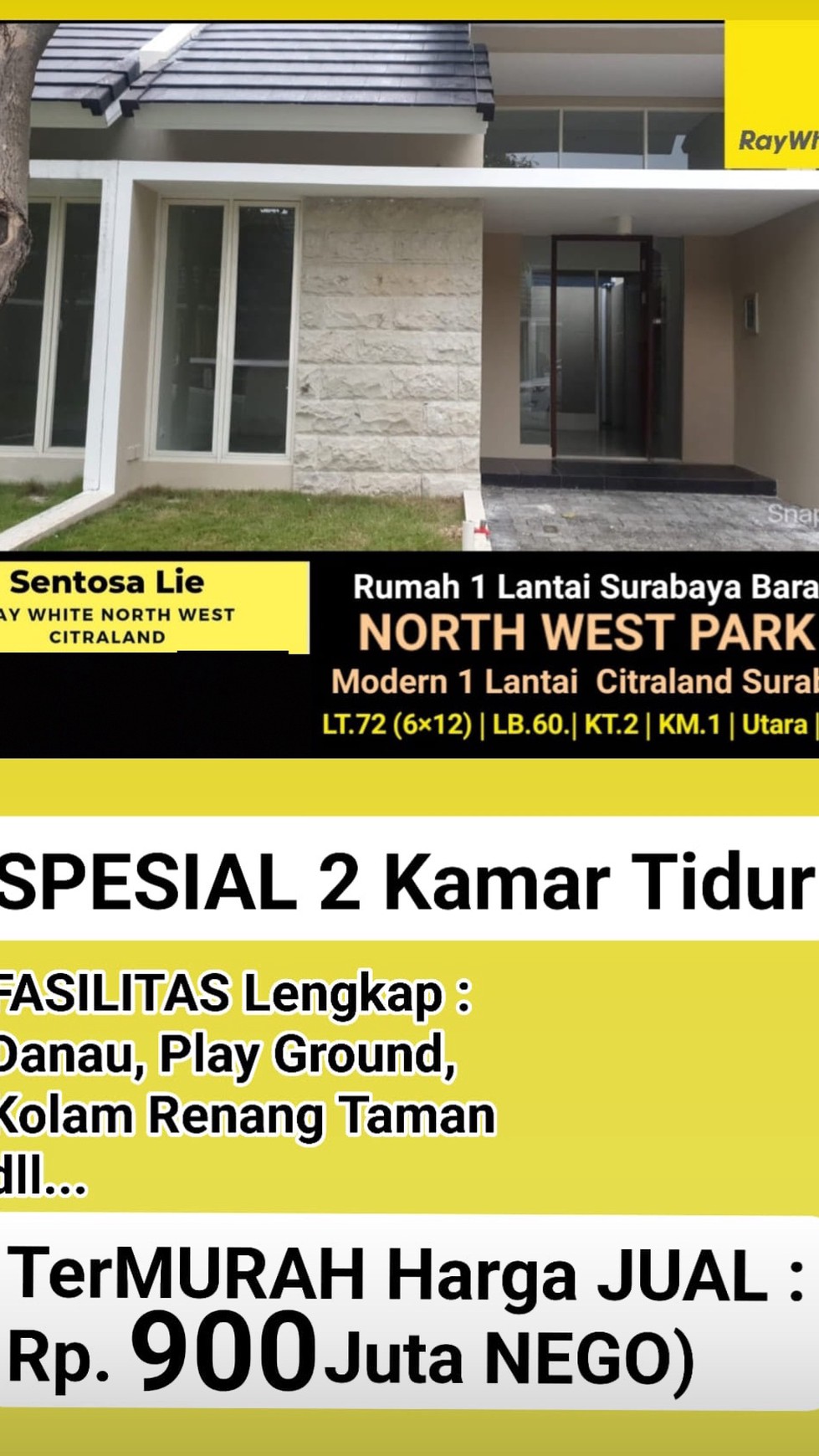 MURAH Rumah North West Park Citraland Surabaya SPESIAL.2 Kamar Tidur Strategis dekat Sekolah Citra Berkat