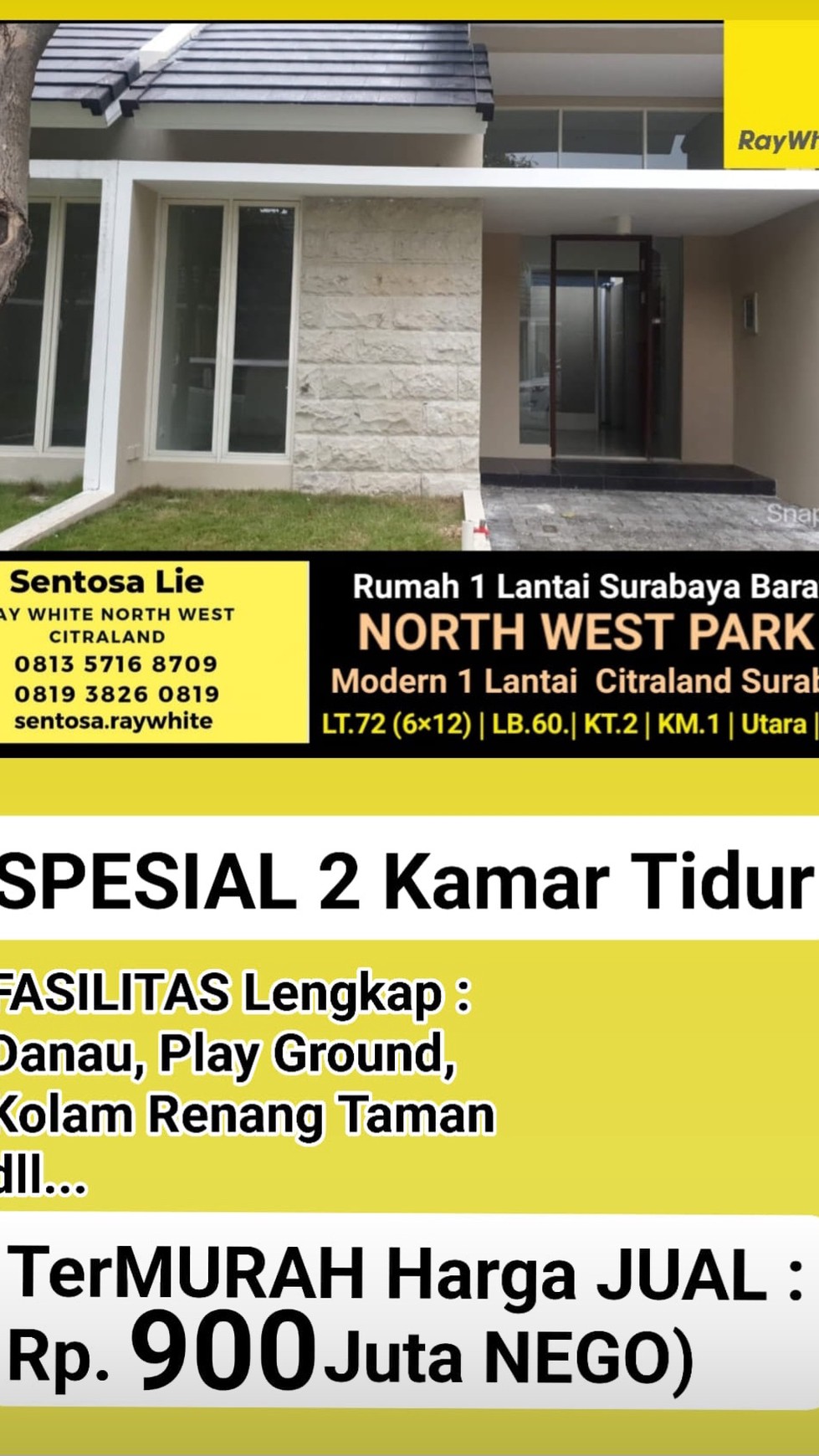 MURAH Rumah North West Park Citraland Surabaya SPESIAL.2 Kamar Tidur Strategis dekat Sekolah Citra Berkat