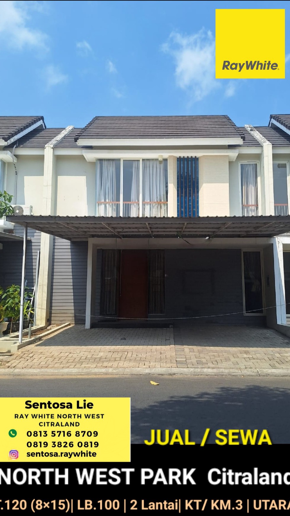 Dijual / Disewakan Rumah North West Park Citraland - Modern 2 Lantai 8ÃƒÆ'-15 - Carport 2 Mobil LUAS Siap Huni