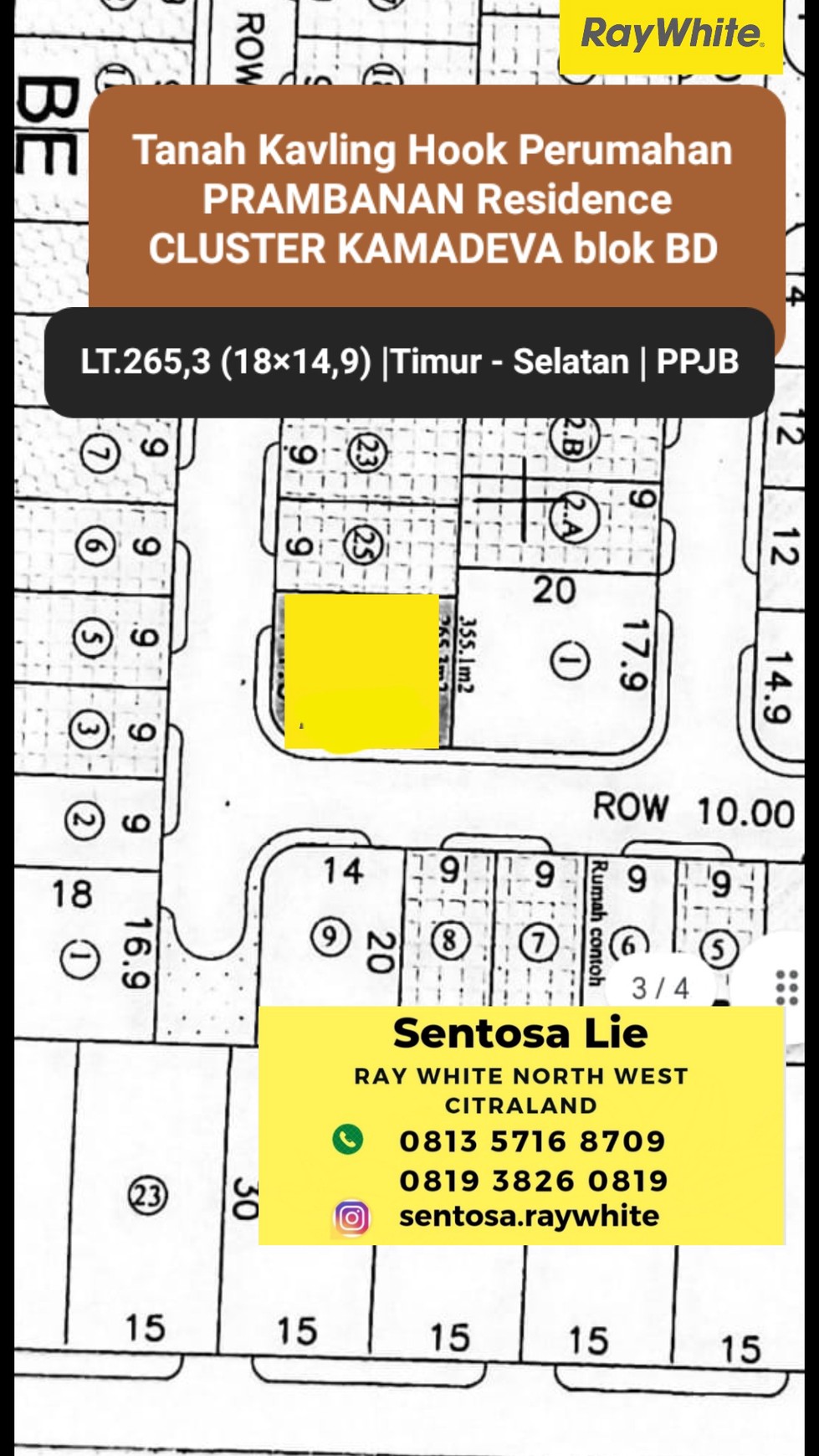 MURAH Rp.10 jt/m2 Dijual Tanah Kavling Prambanan Residence Cluster Kamadeva Blok BD Strategis Dekat WBM Pakuwon Mall, Citraland