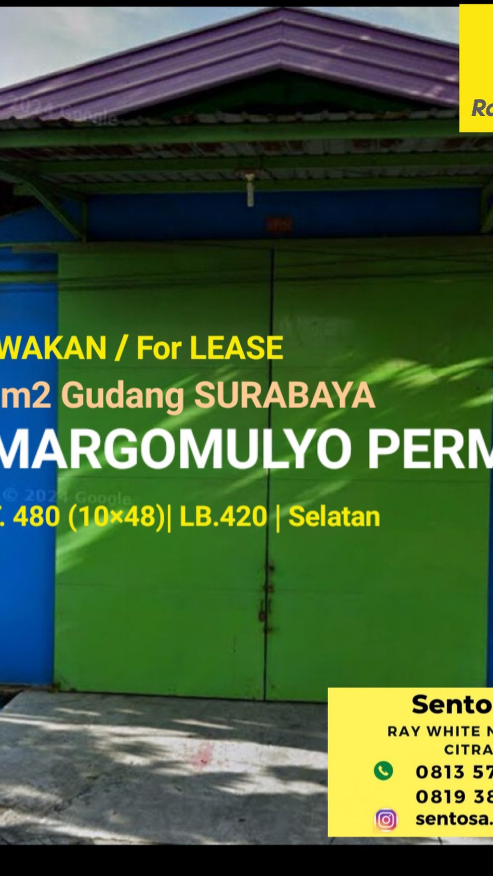 Disewakan 480 m2 Gudang Margomulyo Permai - Surabaya - Strategis Lokasi