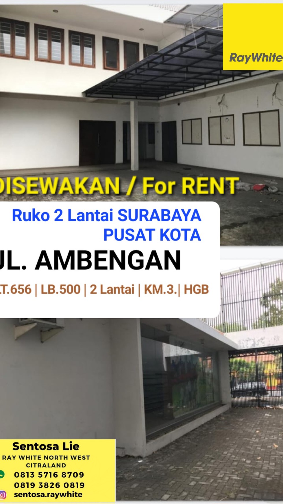 Disewakan Ruko Surabaya Pusat di JL. Ambengan - NoL Jalan RAYA - Parkiran Mobil LUAS - Siap Huni - IMB Ijin Komersil