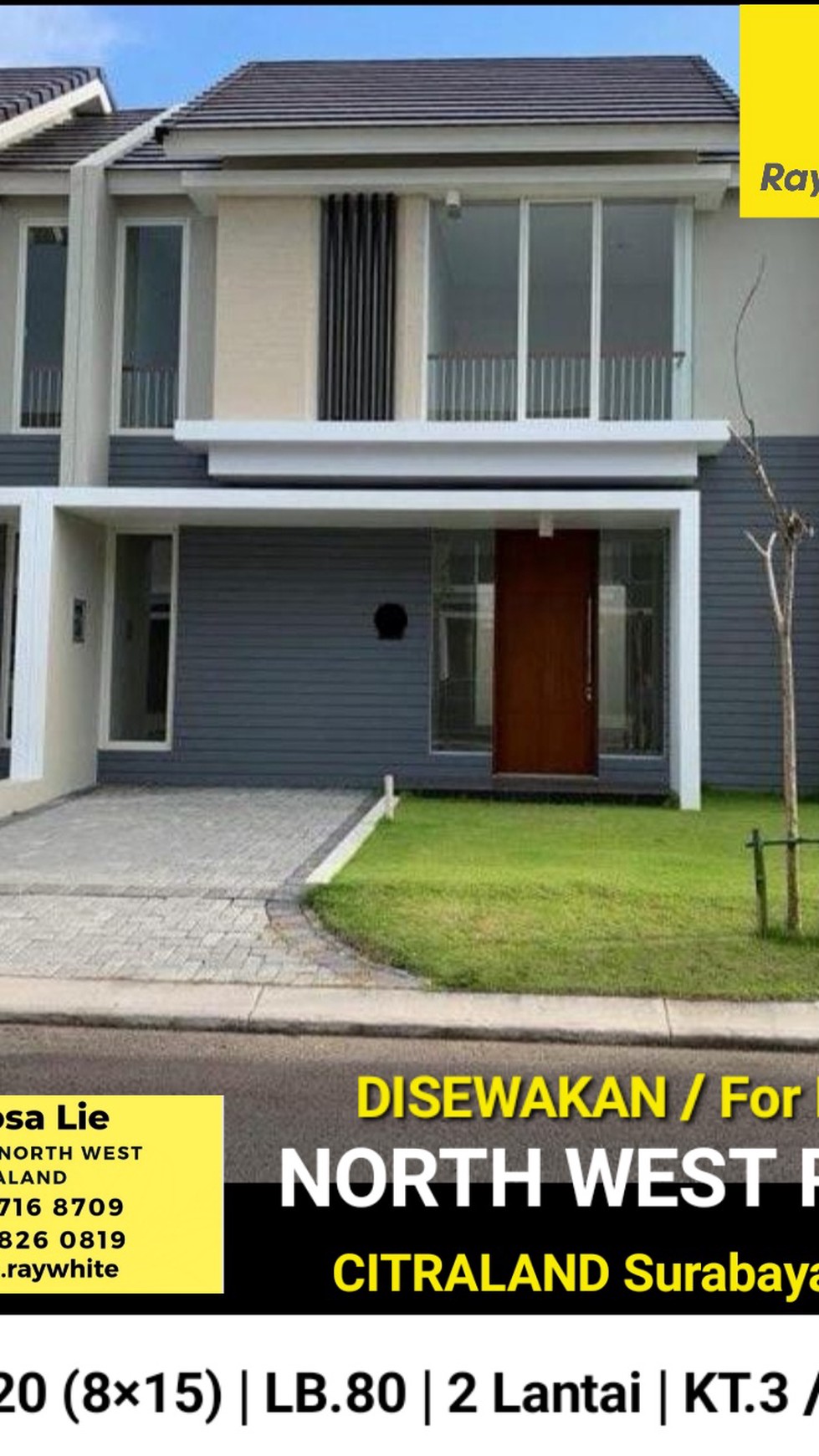 Disewakan Rumah North West Park Citraland Surabaya LUAS 8ÃƒÆ'-15 SPESIAL 3 Kamar Tidur STRATEGIS dekat Sekolah Citra Berkat , SUPERINDO , Perum Bukit Palma Citraland