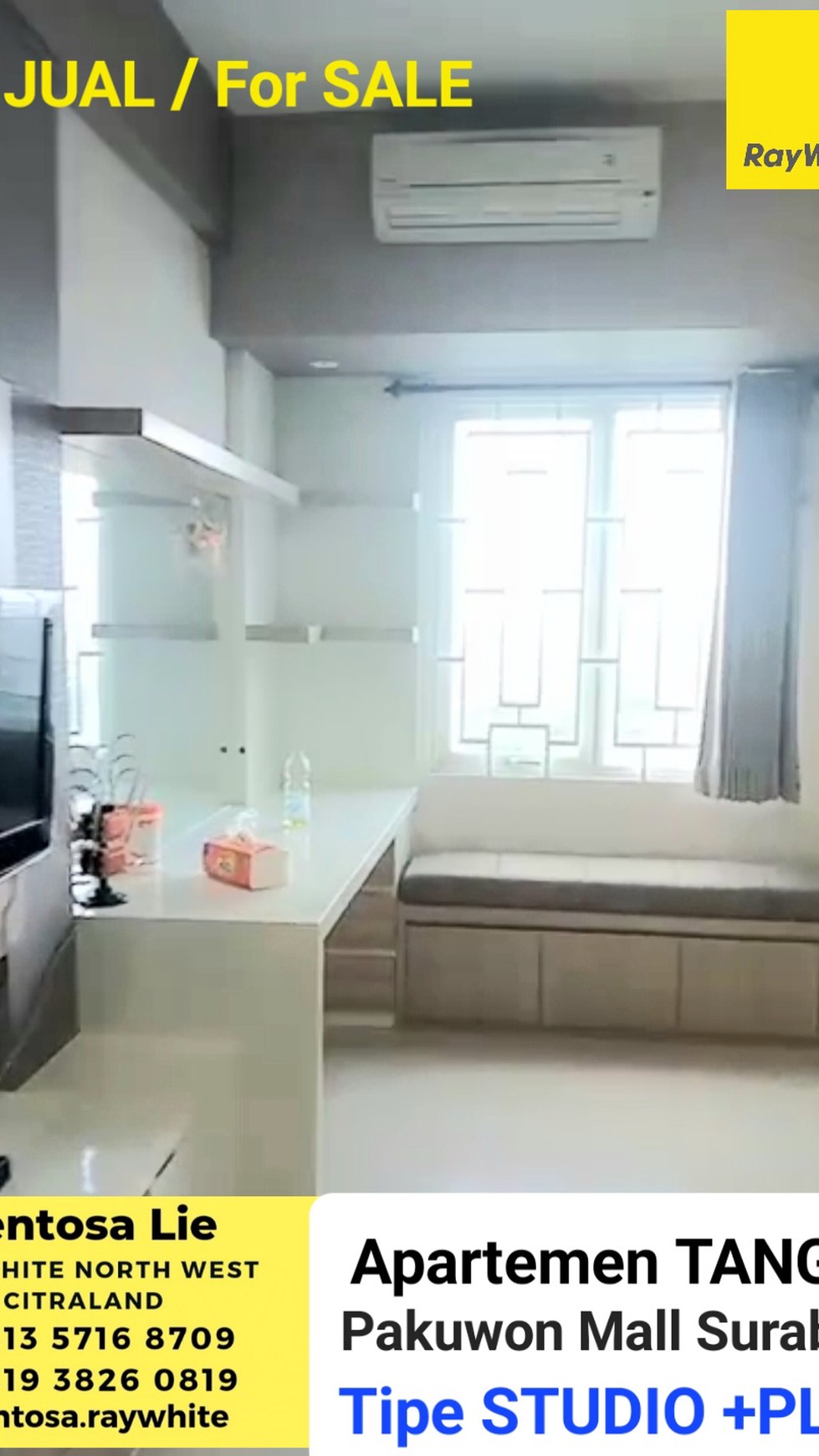 MURAH Dijual Apartemen Tanglin Pakuwon Mall Tipe STUDIO PLUS Full Furnished - Lantai 3 Best View 