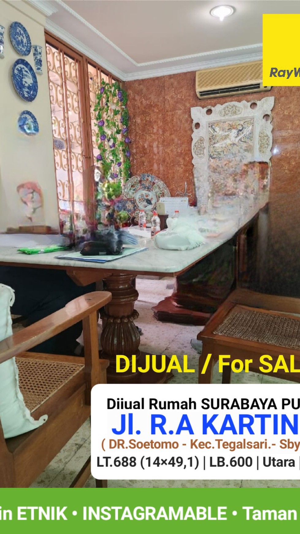 Dijual Rumah Surabaya Pusat Kota JL. R.A Kartini - Dr.Soetomo - Desain ETNIK - INSTAGRAMBLE- Taman Asri Hijau Cocok Buat Segala Usaha 