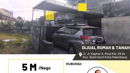 Dijual Cepat Rumah & Tanah di Jl Kaptan A Rivai Kota Palembang