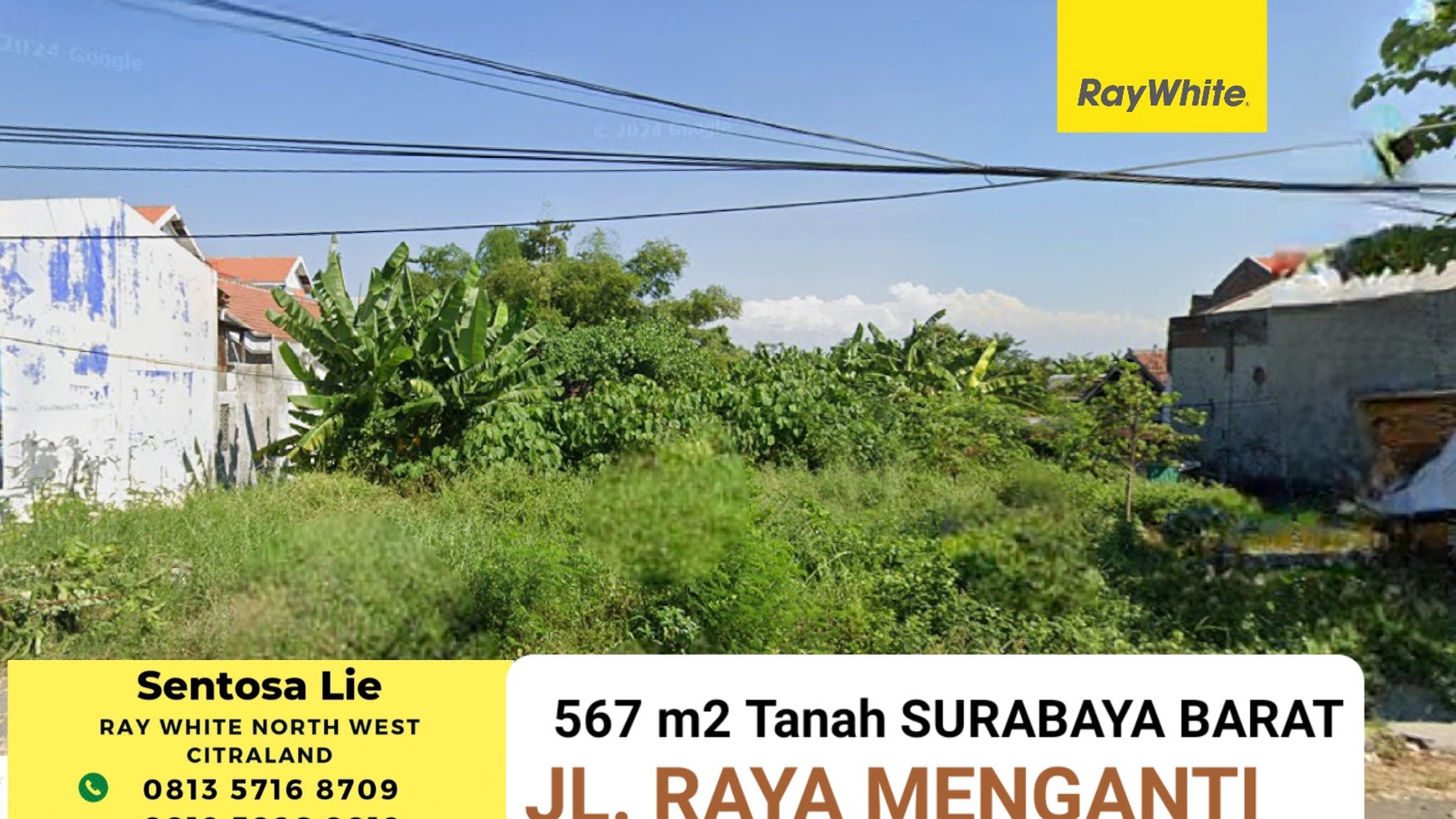 Dijual 567 m2 Tanah Nol Jalan Raya Menganti - kel.Jeruk - Kec.Lakarsantri - Surabaya - SHM - dekat Citraland, Pakuwon Mall Surabaya Barat