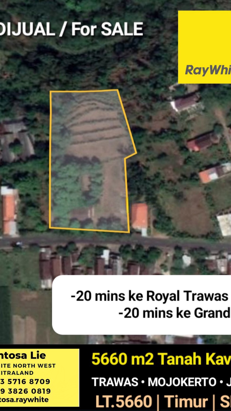 Dijual 5660 m2 Tanah Trawas - Mojokerto - JATIM - Stategis dekat Royal Trawas Hotel, Grand Whiz Hotel