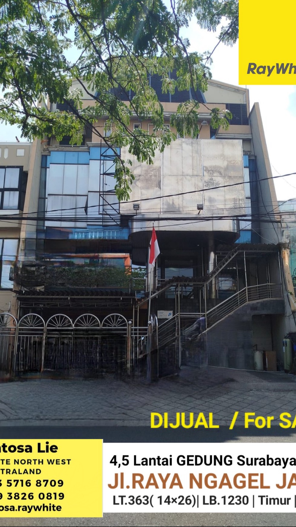 Dijual Gedung Jl. Raya Ngagel Jaya - Surabaya Timur - NOL Jalan RAYA KOMERSIAL area Cocok Buat Bank, Kantor, Cafe, Resto