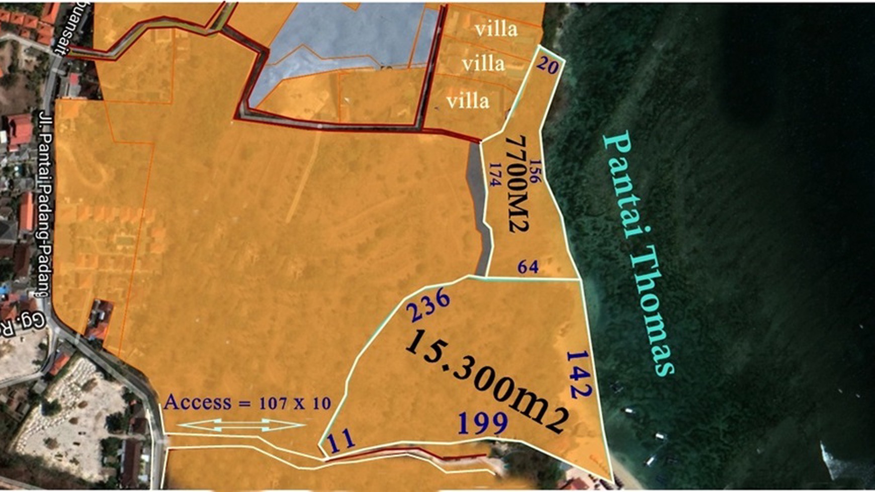 Freehold ocean view cliff land at Thomas Beach Pecatu.