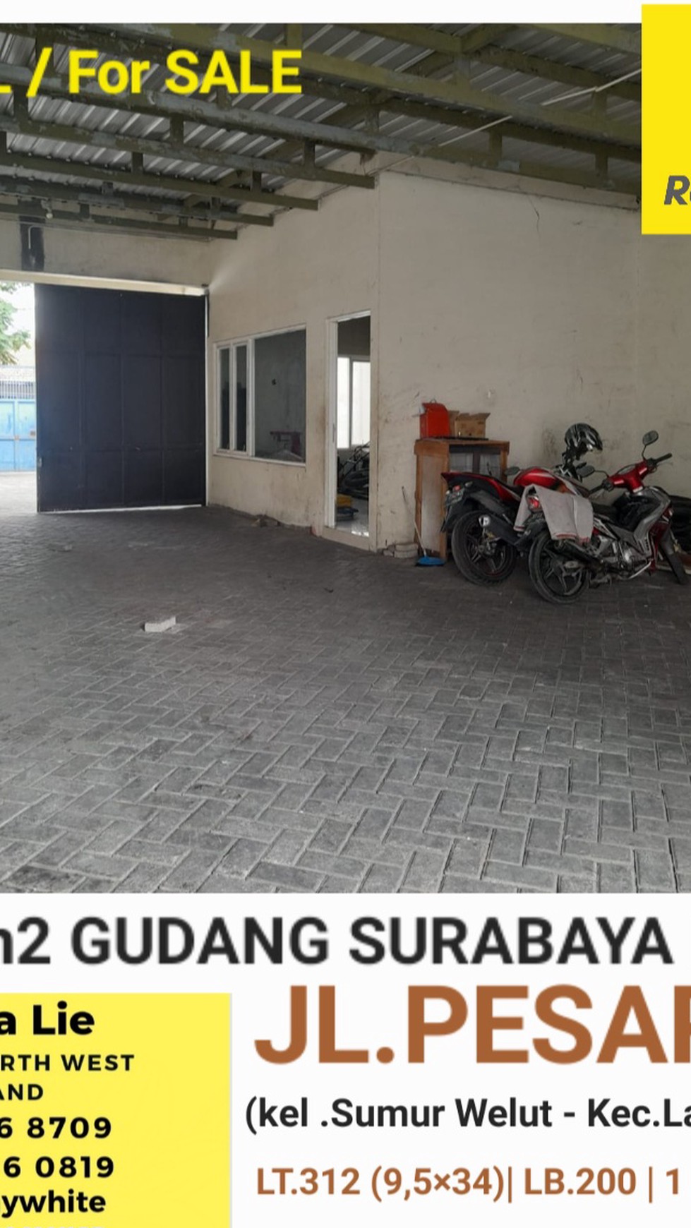 Dijual 312 m2 Gudang Surabaya Barat di Jl. Pesapen area Balas Klumprik- Kebraon - Raya Bangkingan dekat Raya Mastrip ,Akses TOL Gunungsari