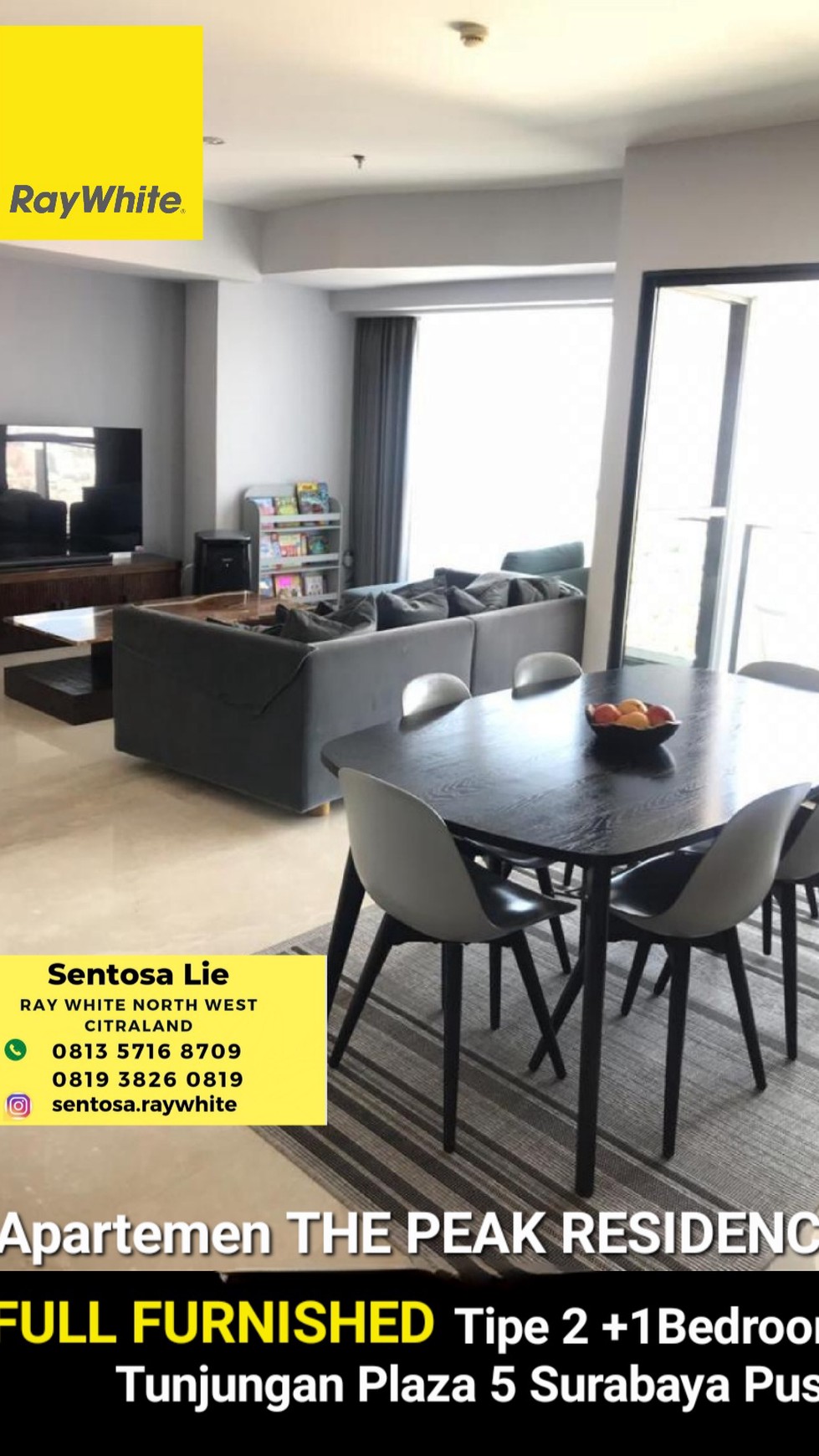 Dijual Apartemen The Peak Tunjungan Plaza 5 Surabaya Pusat Tipe 2+1 Bedroom FULL FURNISHED Siap Huni Modeen Mewah 