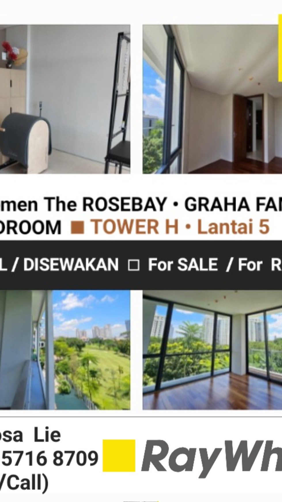 Disewakan Apartemen ROSEBAY Graha Family 2 Bedroom TOWER H  - Boleh Buat Usaha Senam Pilates - Yoga - Sulam Alis - Konsultan Psikologi - Parkiran Mobil  LUAS