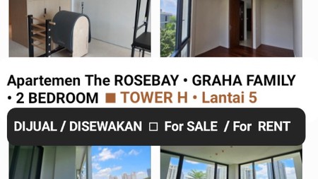 Dijual / Disewakan Apartemen Rosebay Graha Family Tipe 2 BEDROOM Tower H - Unit CORNER - Best View GOLF dan POOL 