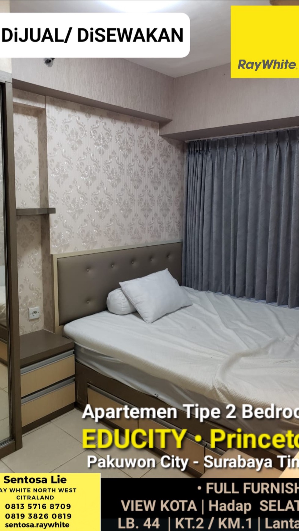 Dijual / Disewakan Apartemen Educity Princeton 2 BEDROOM FULL FURNISHED Pakuwon City Surabaya Timur 