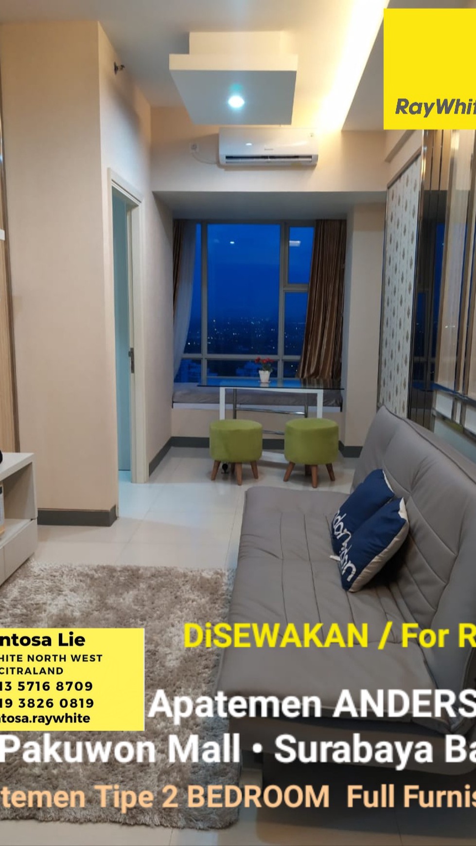 Disewakan Apartemen Anderson Pakuwon Mall Tipe 2 Kamar Tidur Full Furnished Modern  LANTAI 33 Best View Kota 